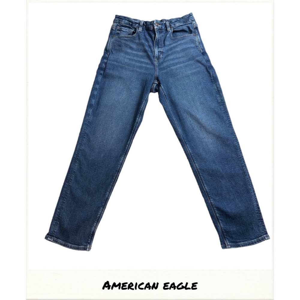 American Eagle Womens Stretch Curvy Mom Jeans Blue Denim Straight Leg Size 12R